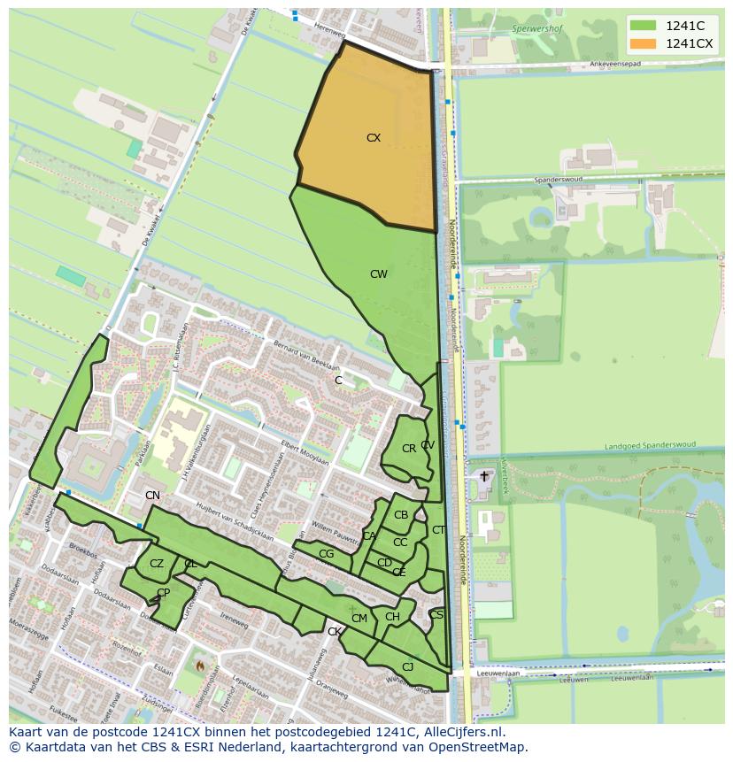 Afbeelding van het postcodegebied 1241 CX op de kaart.