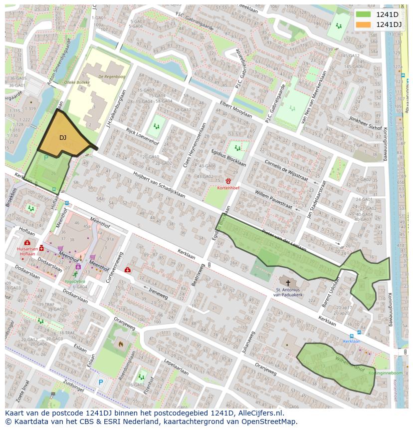 Afbeelding van het postcodegebied 1241 DJ op de kaart.