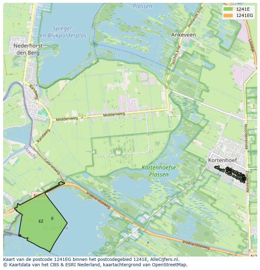 Afbeelding van het postcodegebied 1241 EG op de kaart.
