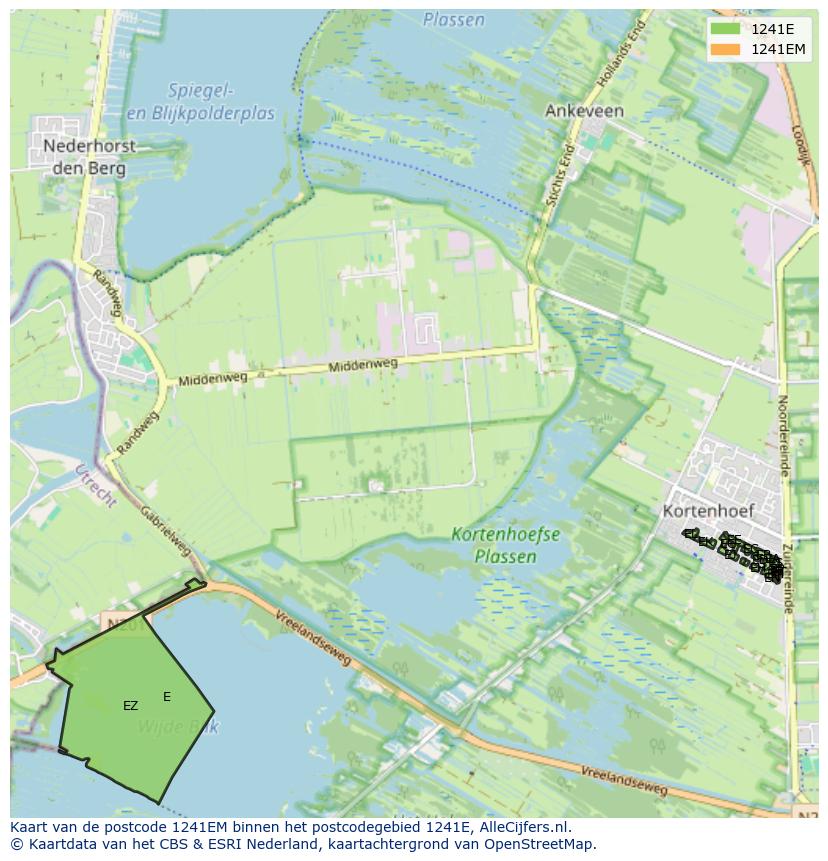 Afbeelding van het postcodegebied 1241 EM op de kaart.