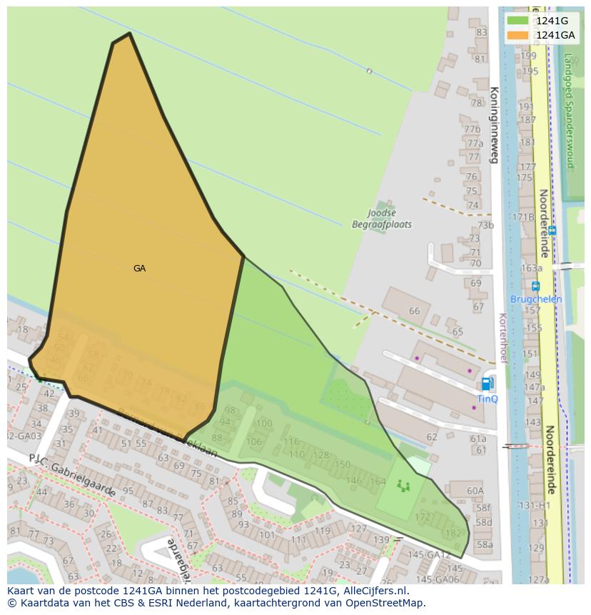 Afbeelding van het postcodegebied 1241 GA op de kaart.