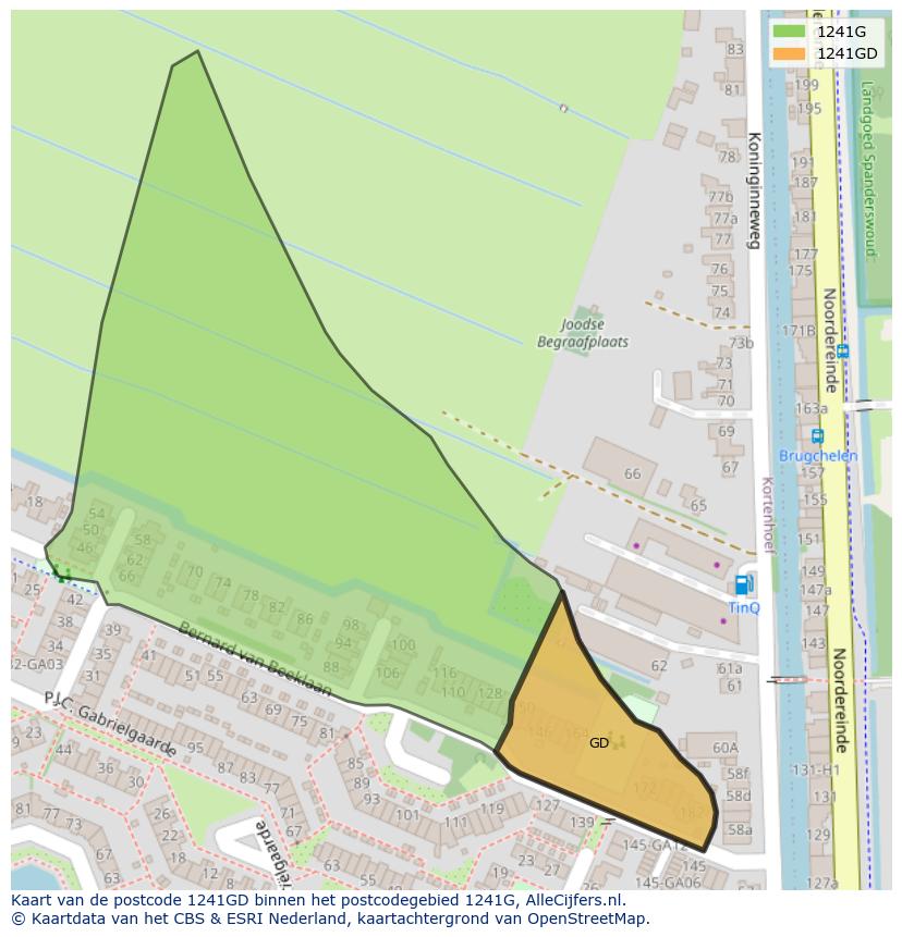 Afbeelding van het postcodegebied 1241 GD op de kaart.