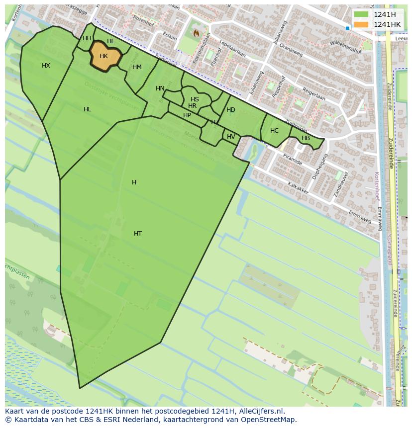 Afbeelding van het postcodegebied 1241 HK op de kaart.