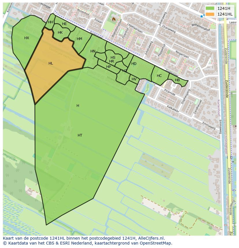 Afbeelding van het postcodegebied 1241 HL op de kaart.