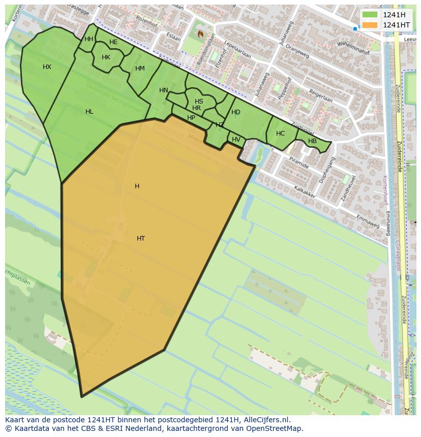 Afbeelding van het postcodegebied 1241 HT op de kaart.