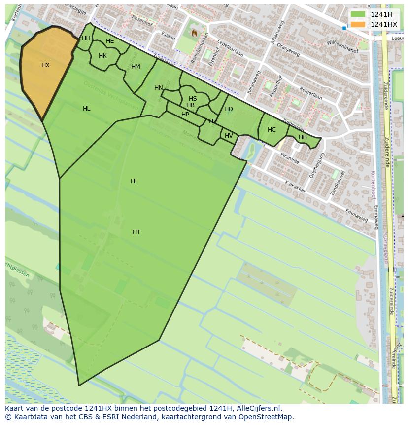 Afbeelding van het postcodegebied 1241 HX op de kaart.