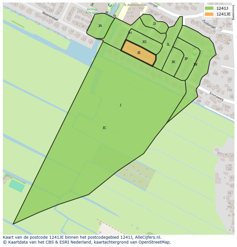 Afbeelding van het postcodegebied 1241 JE op de kaart.