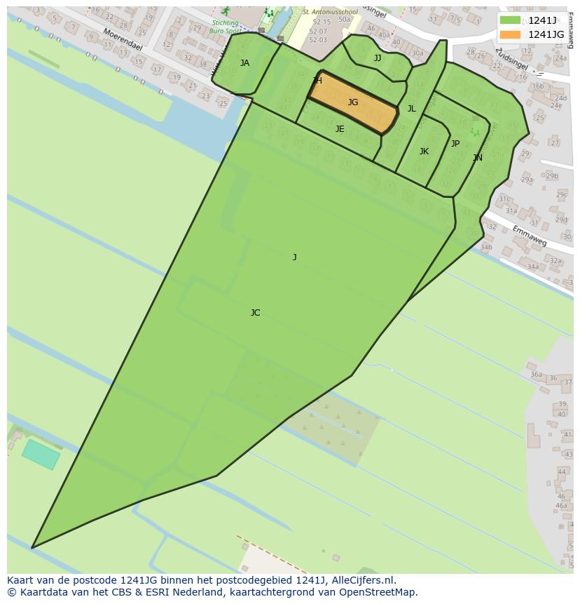 Afbeelding van het postcodegebied 1241 JG op de kaart.