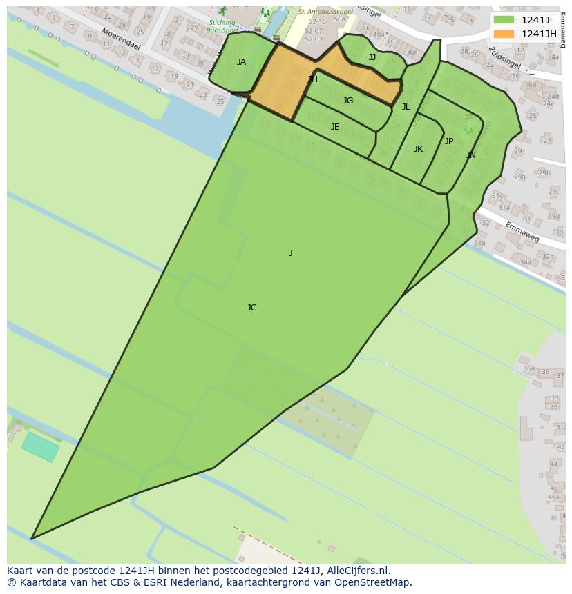 Afbeelding van het postcodegebied 1241 JH op de kaart.