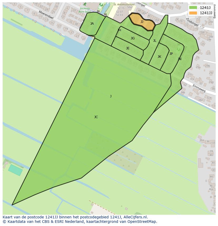 Afbeelding van het postcodegebied 1241 JJ op de kaart.