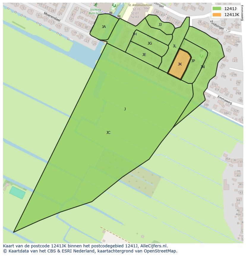 Afbeelding van het postcodegebied 1241 JK op de kaart.