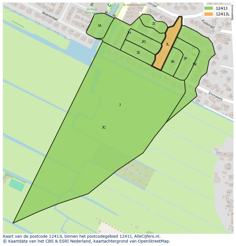 Afbeelding van het postcodegebied 1241 JL op de kaart.