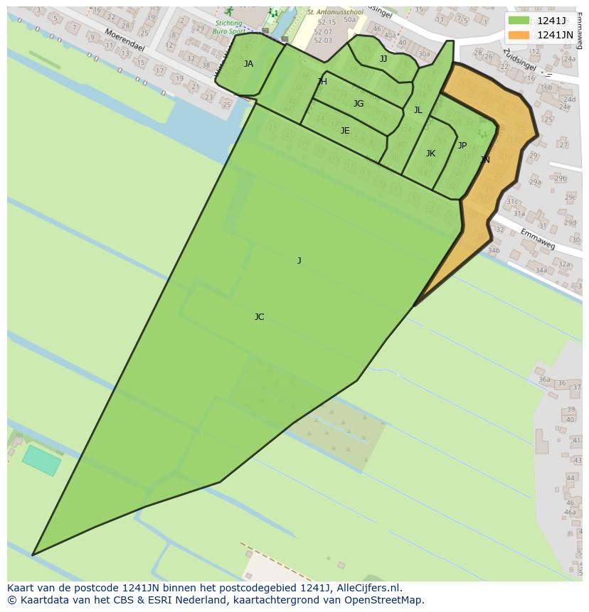Afbeelding van het postcodegebied 1241 JN op de kaart.