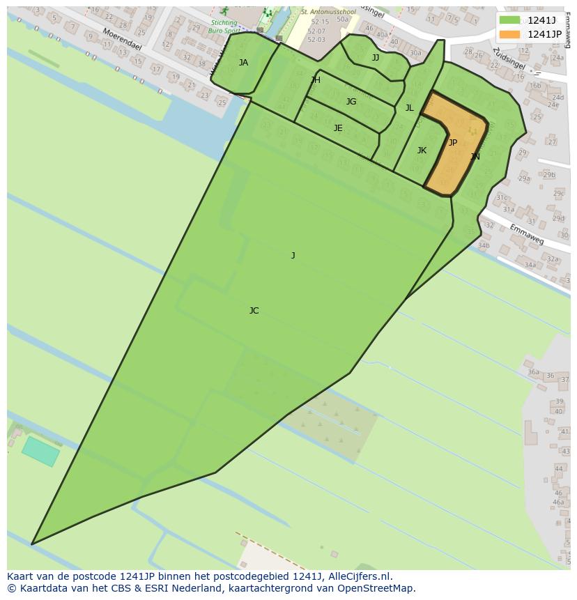 Afbeelding van het postcodegebied 1241 JP op de kaart.