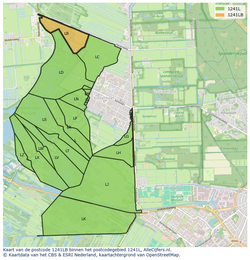 Afbeelding van het postcodegebied 1241 LB op de kaart.