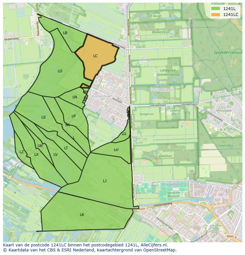 Afbeelding van het postcodegebied 1241 LC op de kaart.
