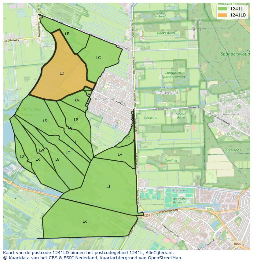 Afbeelding van het postcodegebied 1241 LD op de kaart.
