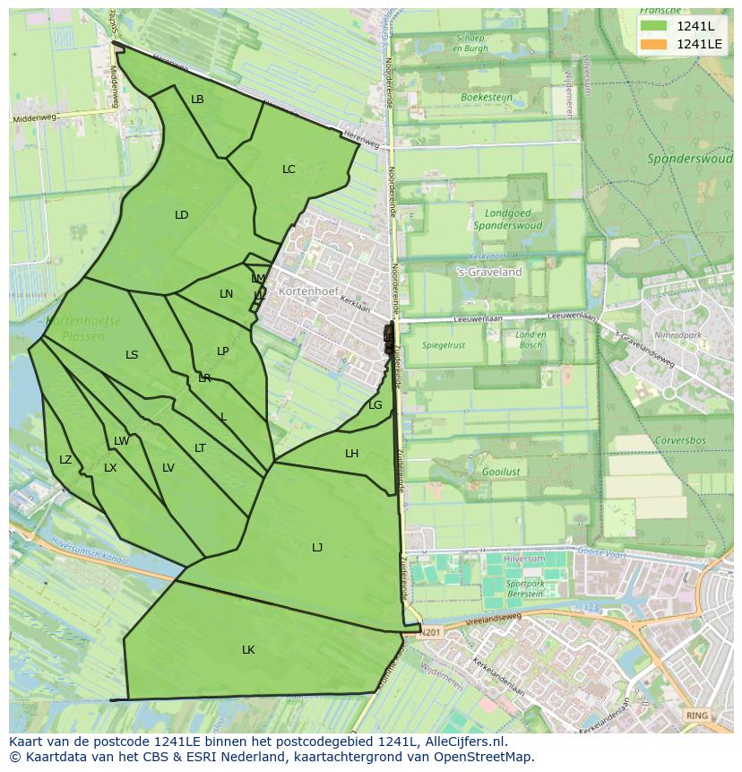 Afbeelding van het postcodegebied 1241 LE op de kaart.
