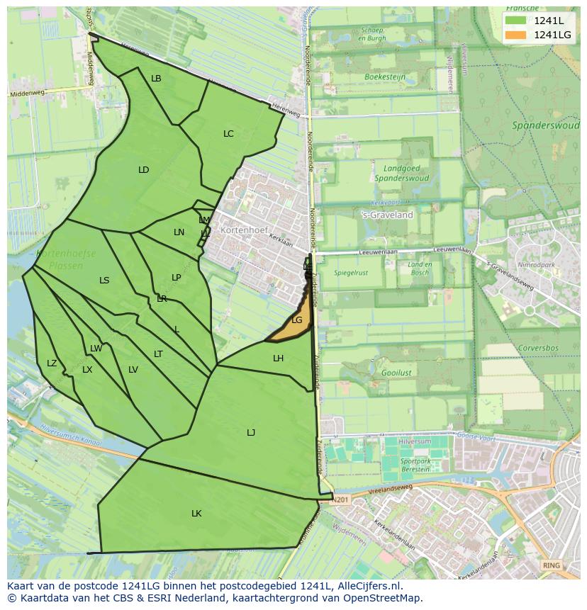 Afbeelding van het postcodegebied 1241 LG op de kaart.