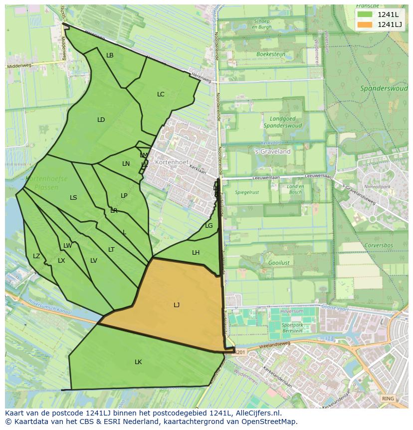 Afbeelding van het postcodegebied 1241 LJ op de kaart.