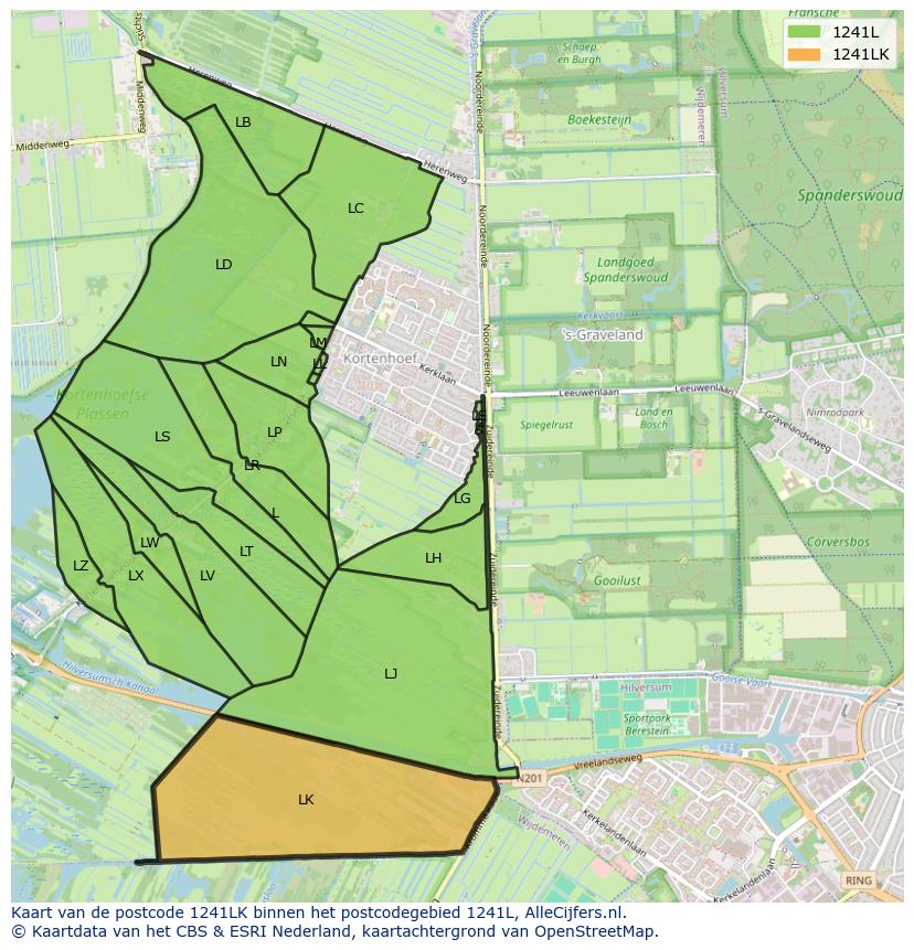 Afbeelding van het postcodegebied 1241 LK op de kaart.