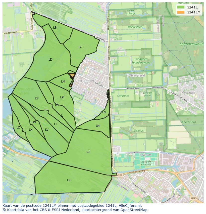 Afbeelding van het postcodegebied 1241 LM op de kaart.