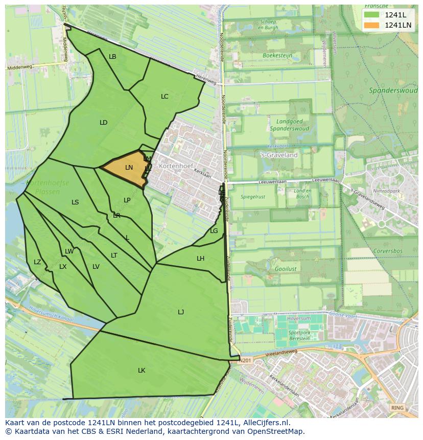 Afbeelding van het postcodegebied 1241 LN op de kaart.