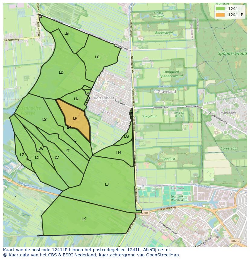 Afbeelding van het postcodegebied 1241 LP op de kaart.