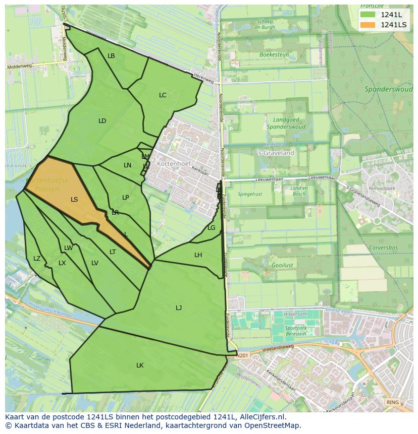 Afbeelding van het postcodegebied 1241 LS op de kaart.