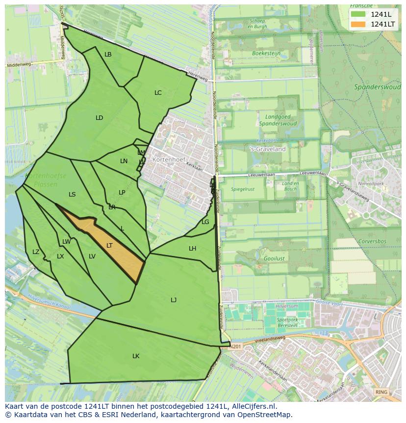 Afbeelding van het postcodegebied 1241 LT op de kaart.