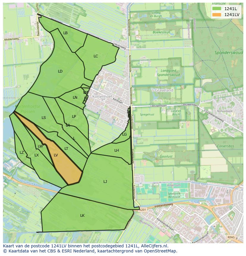 Afbeelding van het postcodegebied 1241 LV op de kaart.
