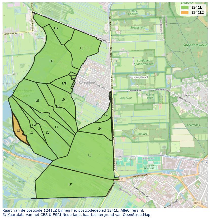 Afbeelding van het postcodegebied 1241 LZ op de kaart.
