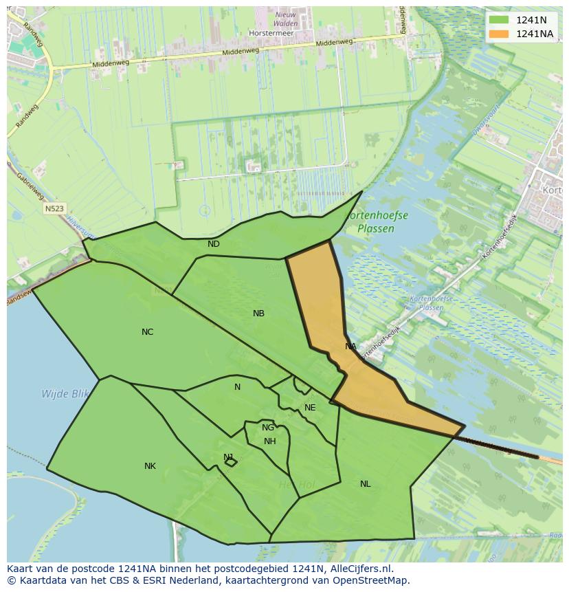 Afbeelding van het postcodegebied 1241 NA op de kaart.