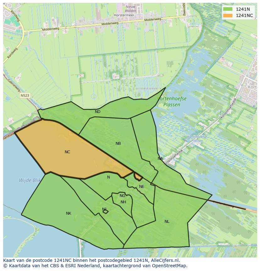 Afbeelding van het postcodegebied 1241 NC op de kaart.