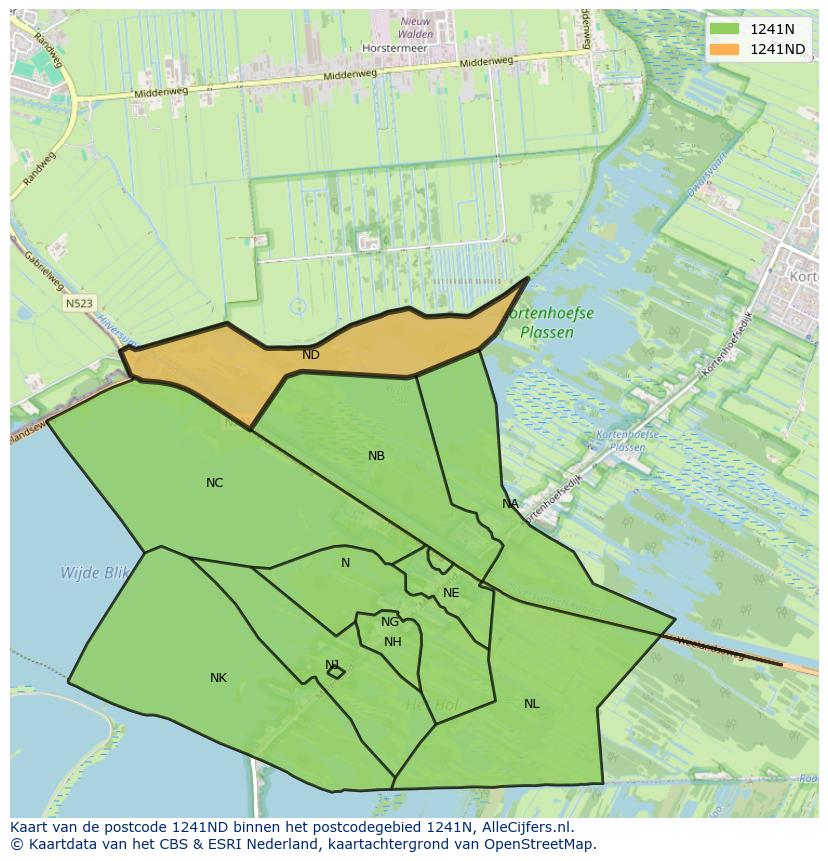 Afbeelding van het postcodegebied 1241 ND op de kaart.