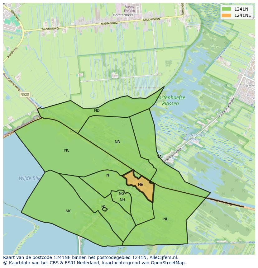 Afbeelding van het postcodegebied 1241 NE op de kaart.