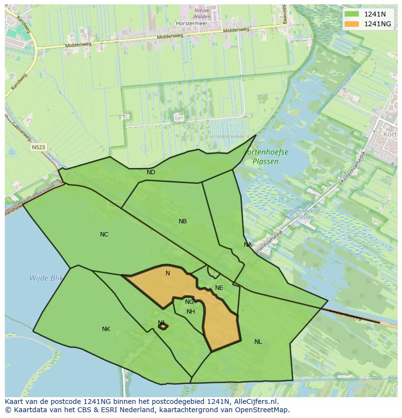 Afbeelding van het postcodegebied 1241 NG op de kaart.