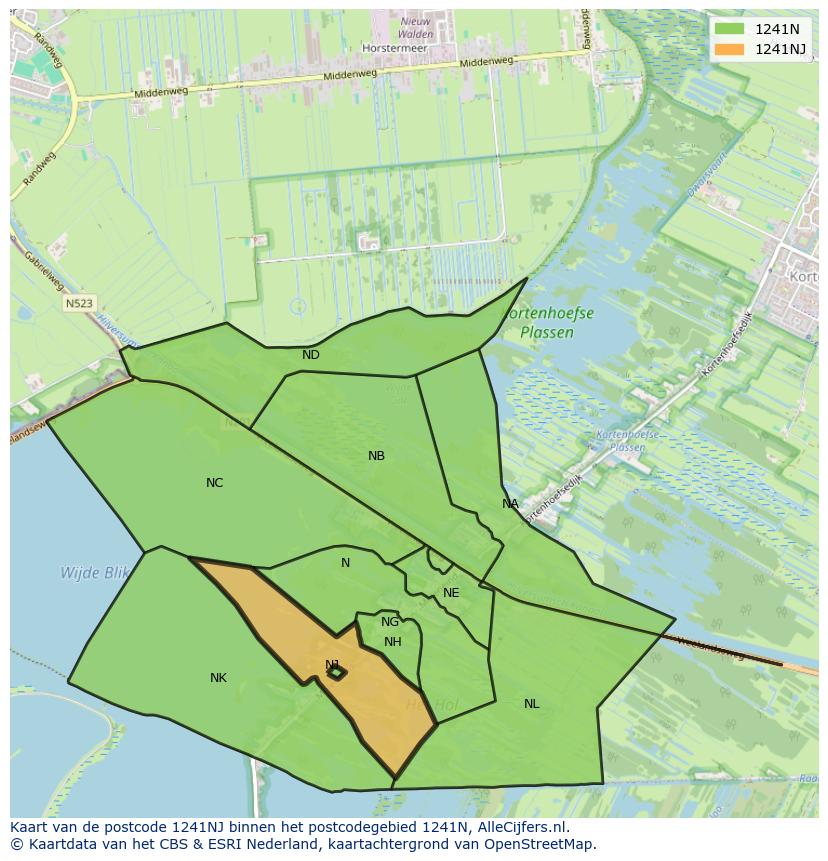 Afbeelding van het postcodegebied 1241 NJ op de kaart.