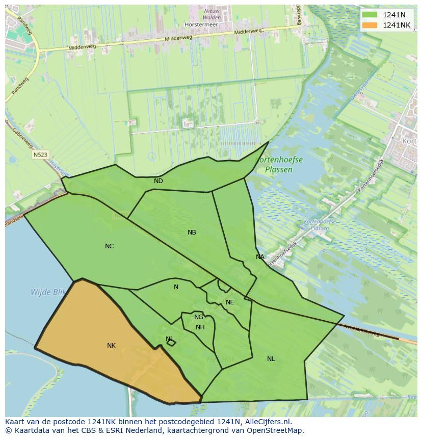Afbeelding van het postcodegebied 1241 NK op de kaart.