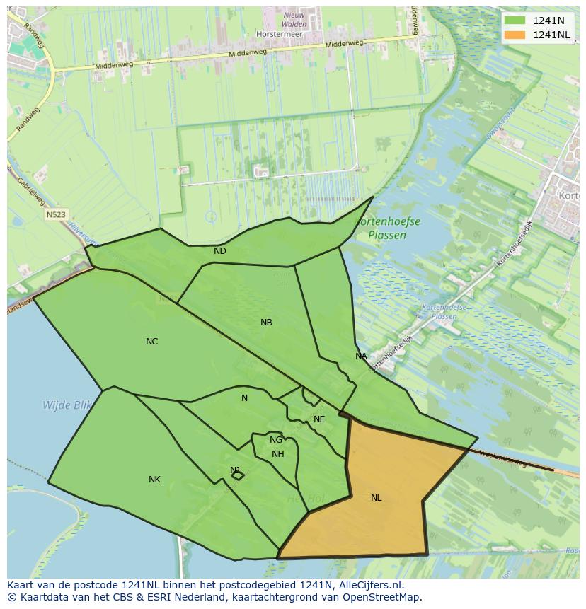 Afbeelding van het postcodegebied 1241 NL op de kaart.