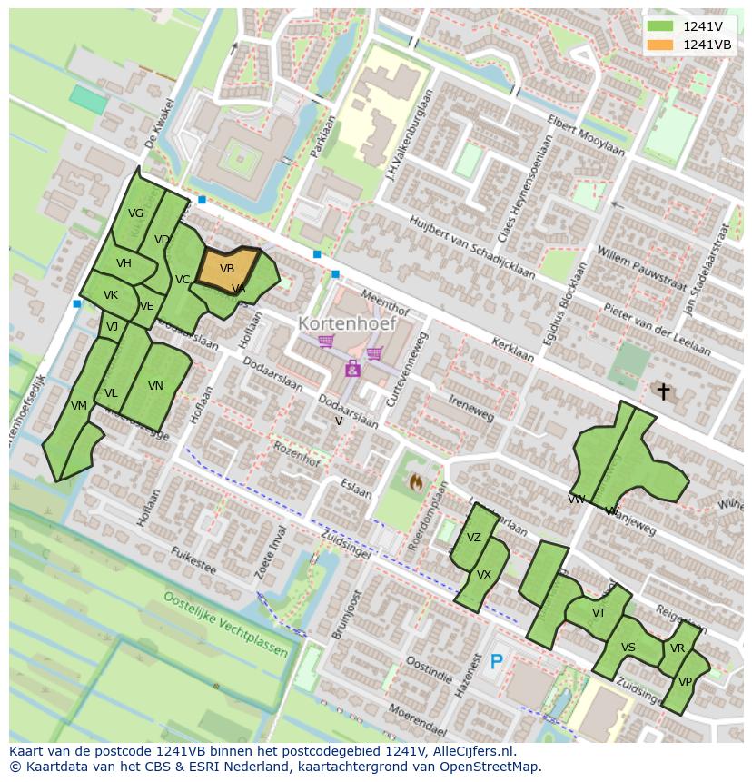 Afbeelding van het postcodegebied 1241 VB op de kaart.