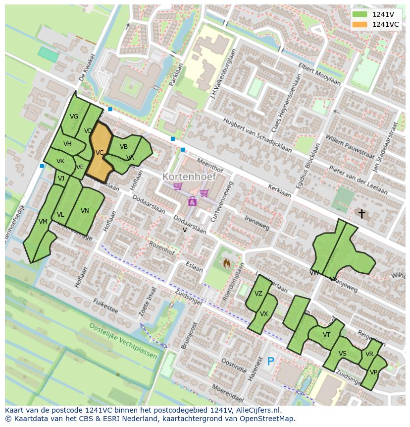Afbeelding van het postcodegebied 1241 VC op de kaart.