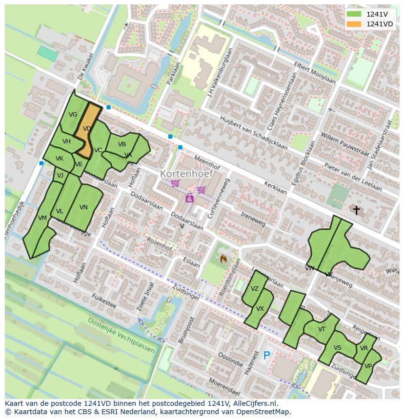 Afbeelding van het postcodegebied 1241 VD op de kaart.