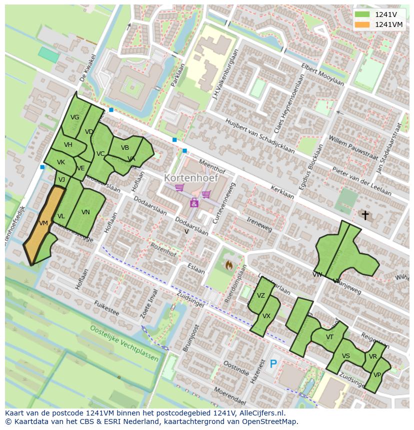 Afbeelding van het postcodegebied 1241 VM op de kaart.