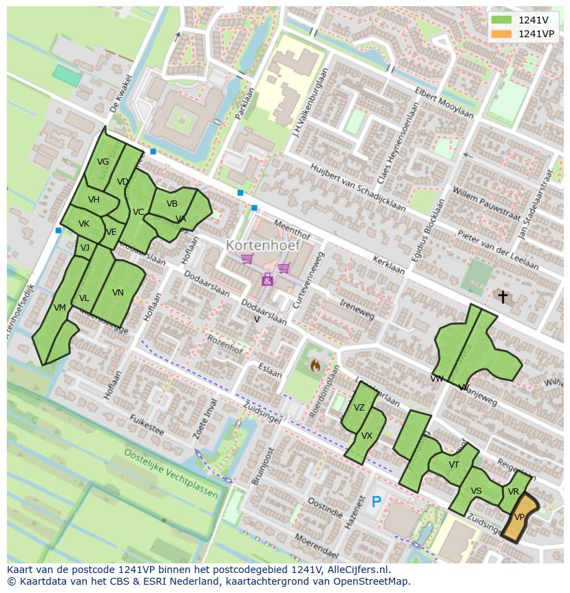 Afbeelding van het postcodegebied 1241 VP op de kaart.
