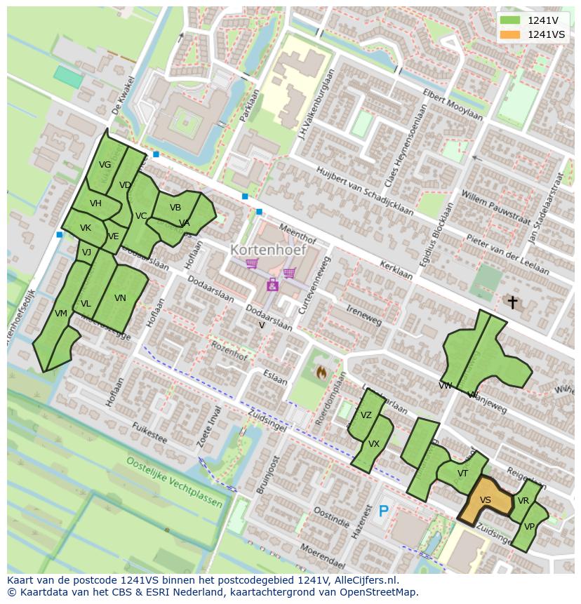 Afbeelding van het postcodegebied 1241 VS op de kaart.