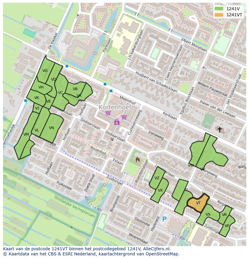 Afbeelding van het postcodegebied 1241 VT op de kaart.