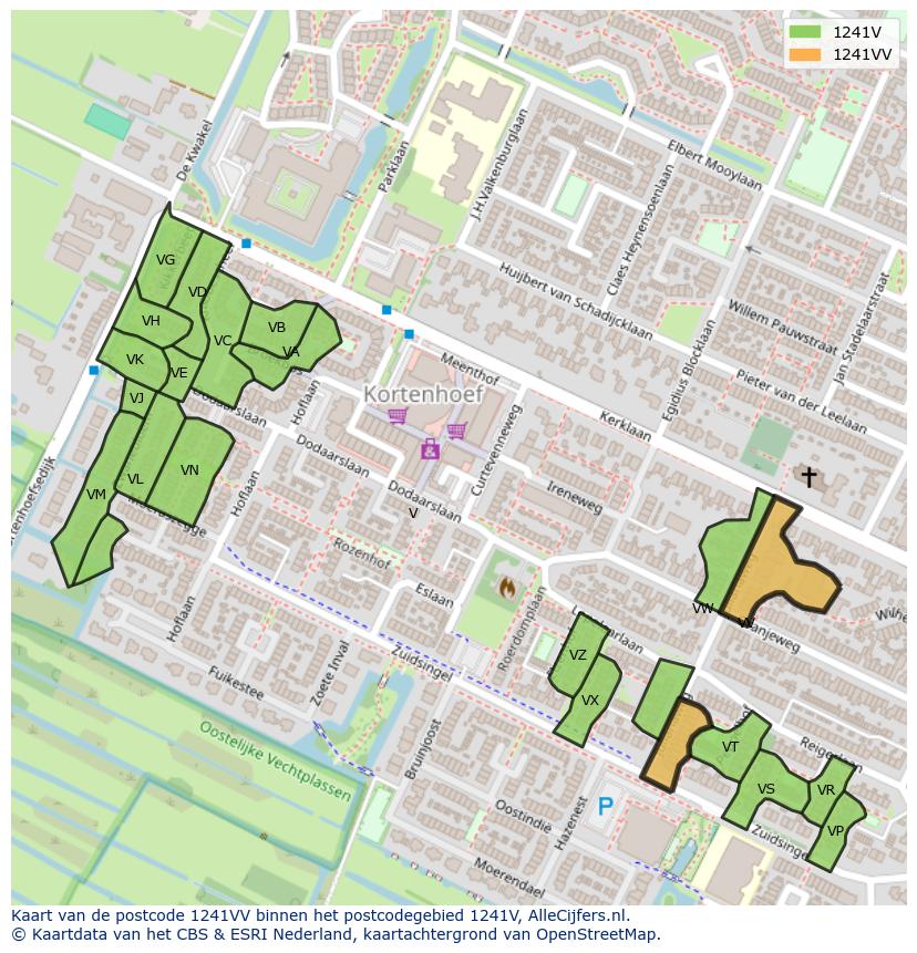 Afbeelding van het postcodegebied 1241 VV op de kaart.