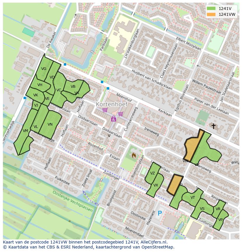 Afbeelding van het postcodegebied 1241 VW op de kaart.