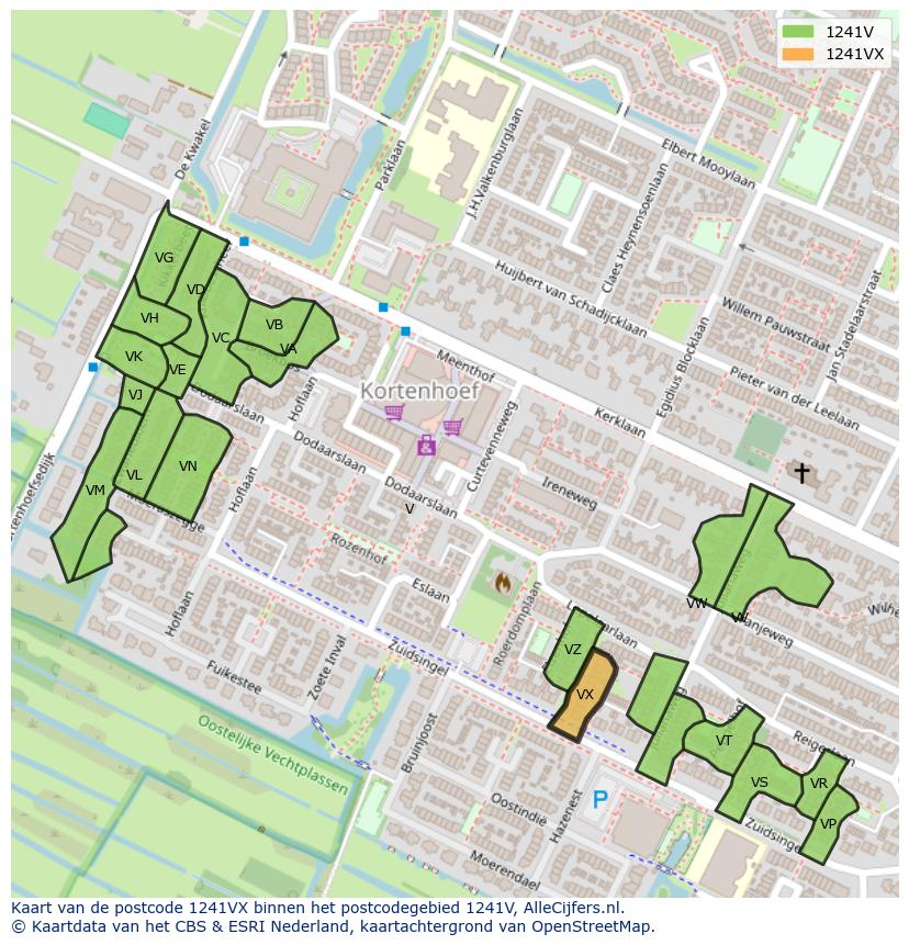Afbeelding van het postcodegebied 1241 VX op de kaart.